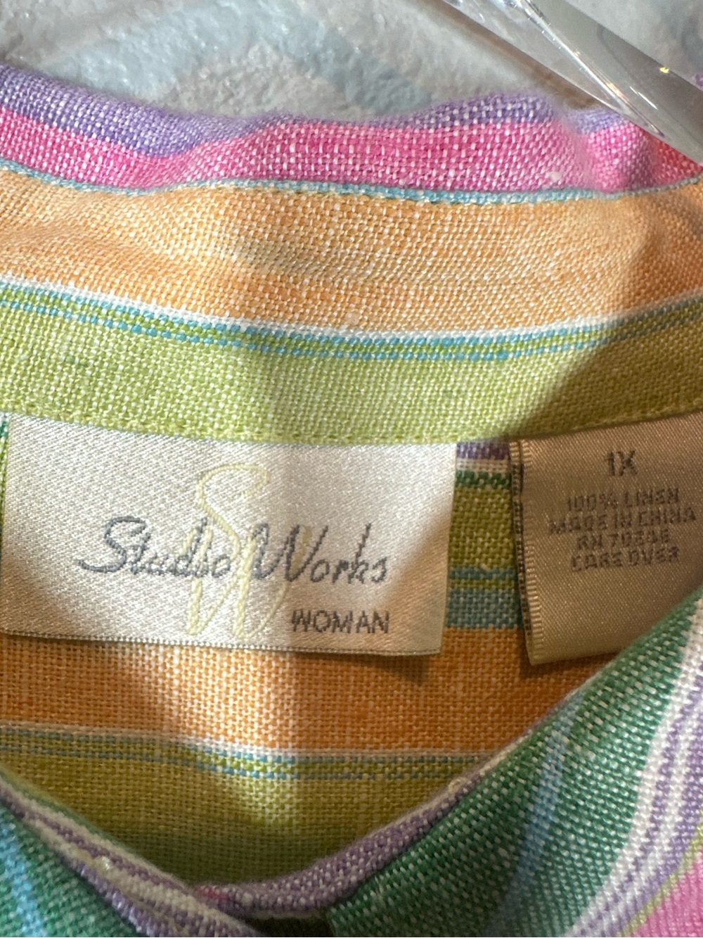 VINTAGE STUDIO WORKS Women’s plus size 1X colorful linen striped button-down top - Picture 4 of 9